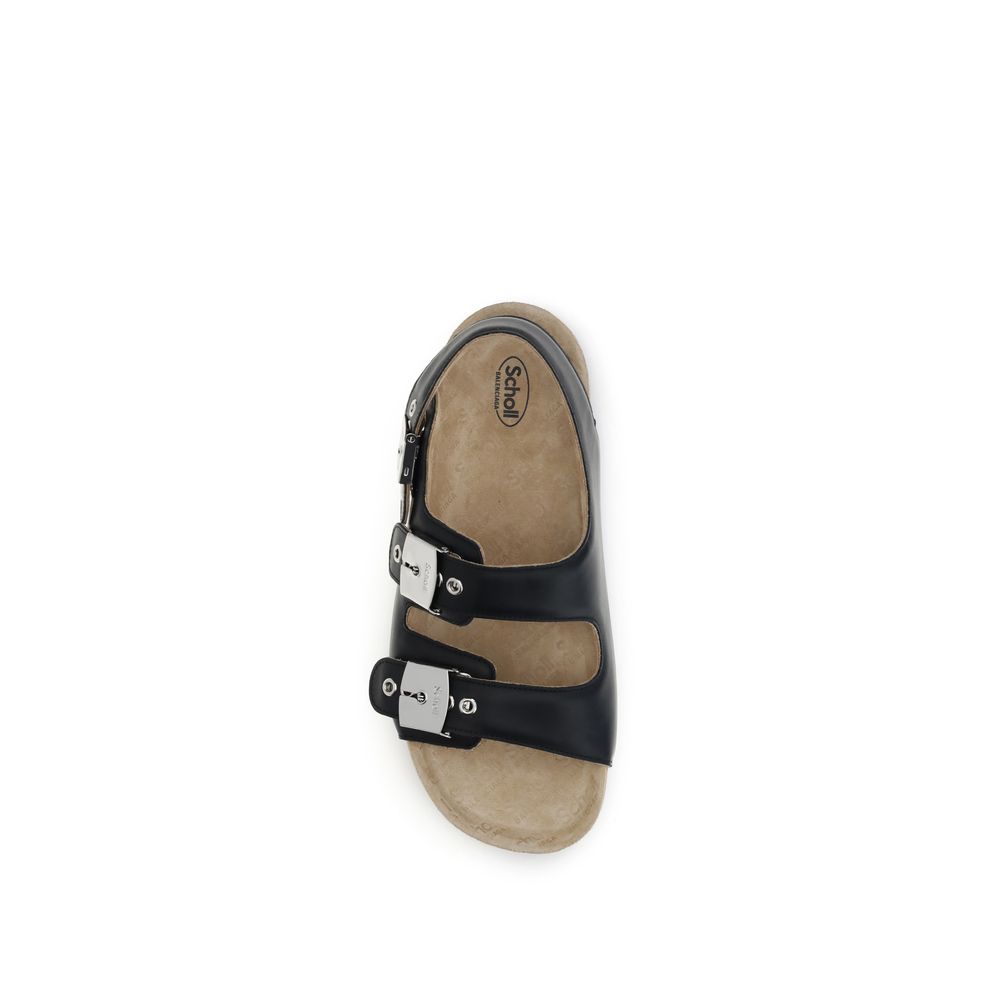 Balenciaga Black Calf Leather Bos Taurus Flat Sandals