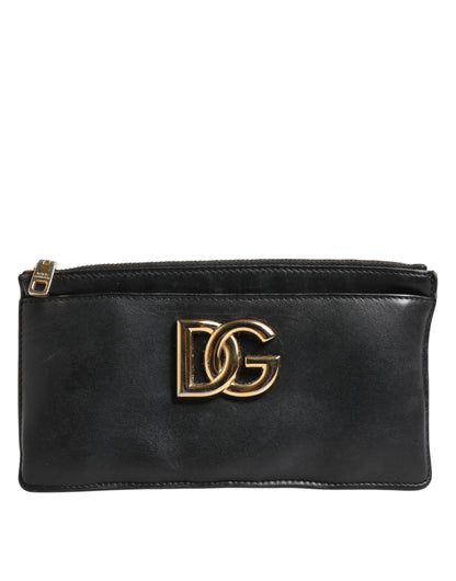 Dolce & Gabbana Black Calfskin Leather DG Logo Women Card Holder Wallet