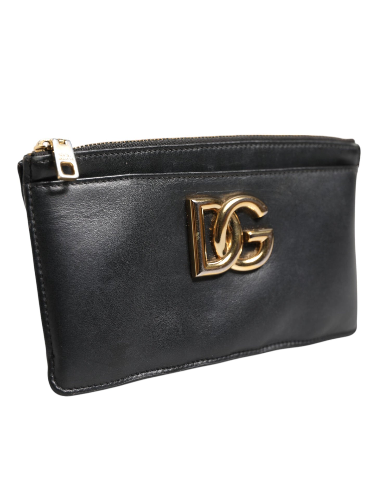 Dolce & Gabbana Black Calfskin Leather DG Logo Women Card Holder Wallet
