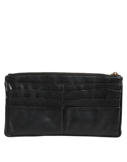 Dolce & Gabbana Black Calfskin Leather DG Logo Women Card Holder Wallet