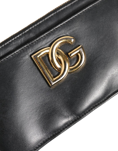 Dolce & Gabbana Black Calfskin Leather DG Logo Women Card Holder Wallet