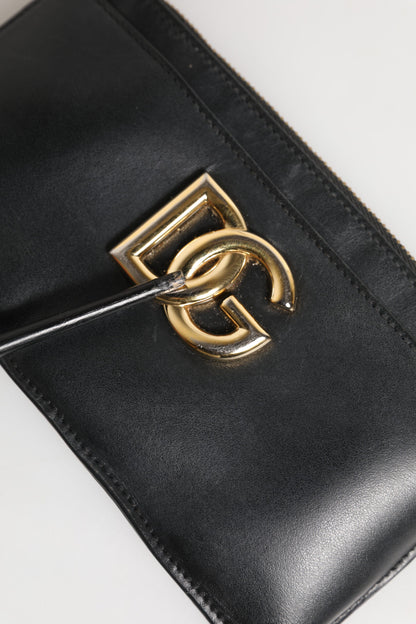 Dolce & Gabbana Black Calfskin Leather DG Logo Women Card Holder Wallet