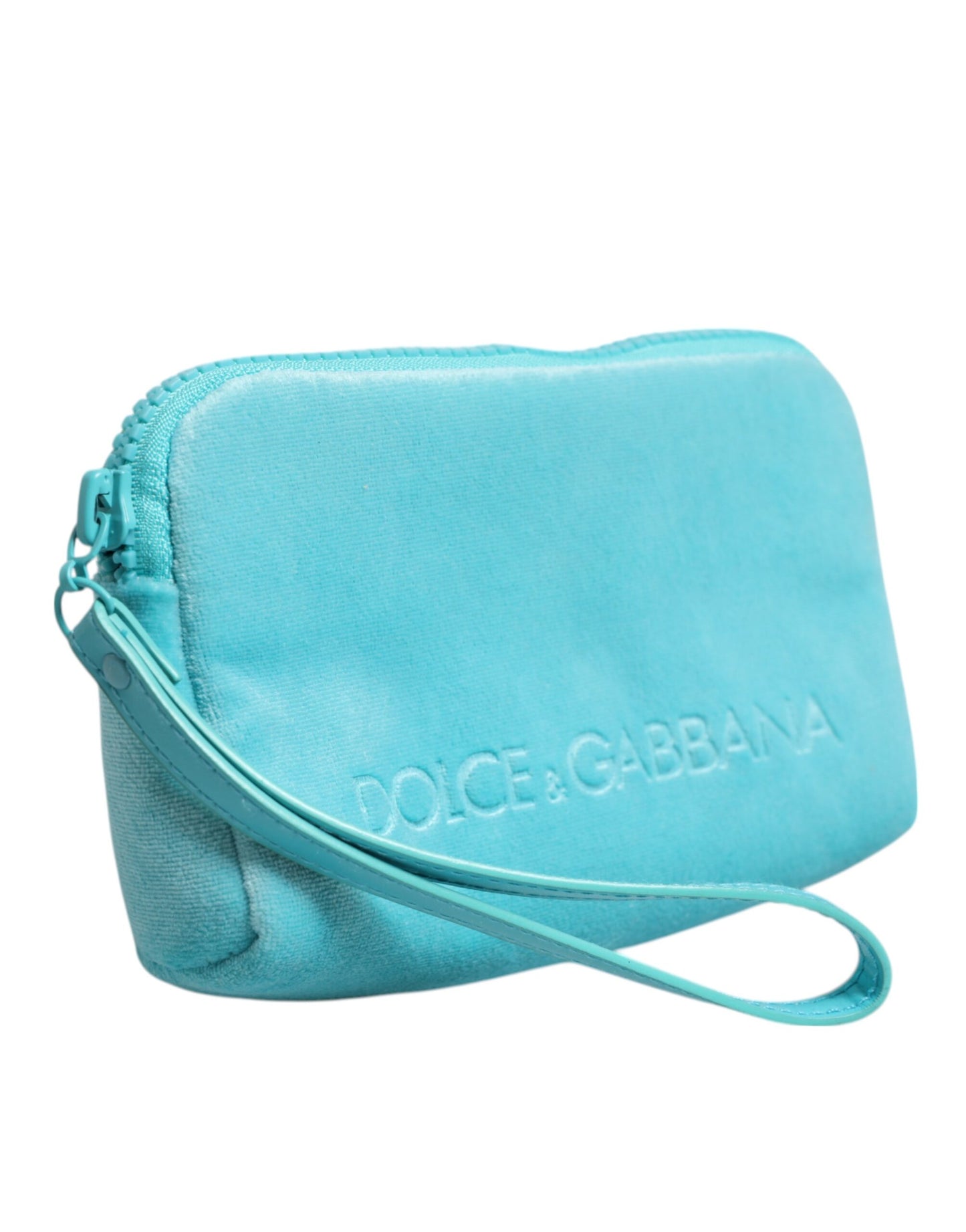 Dolce &amp; Gabbana Hellblaue Clutch mit einfarbigem Logo und Sonnenbrillenhalter