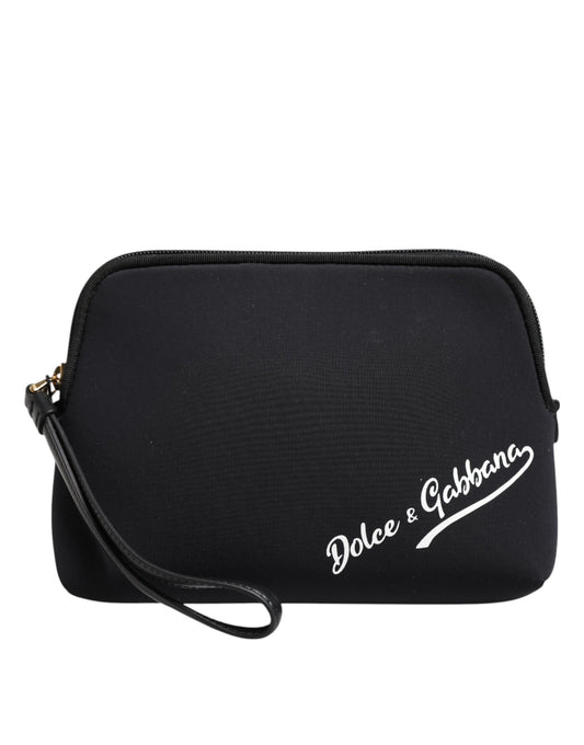 Dolce &amp; Gabbana – Schwarze Clutch aus massivem Nylon mit DG-Logoprint und Reißverschluss