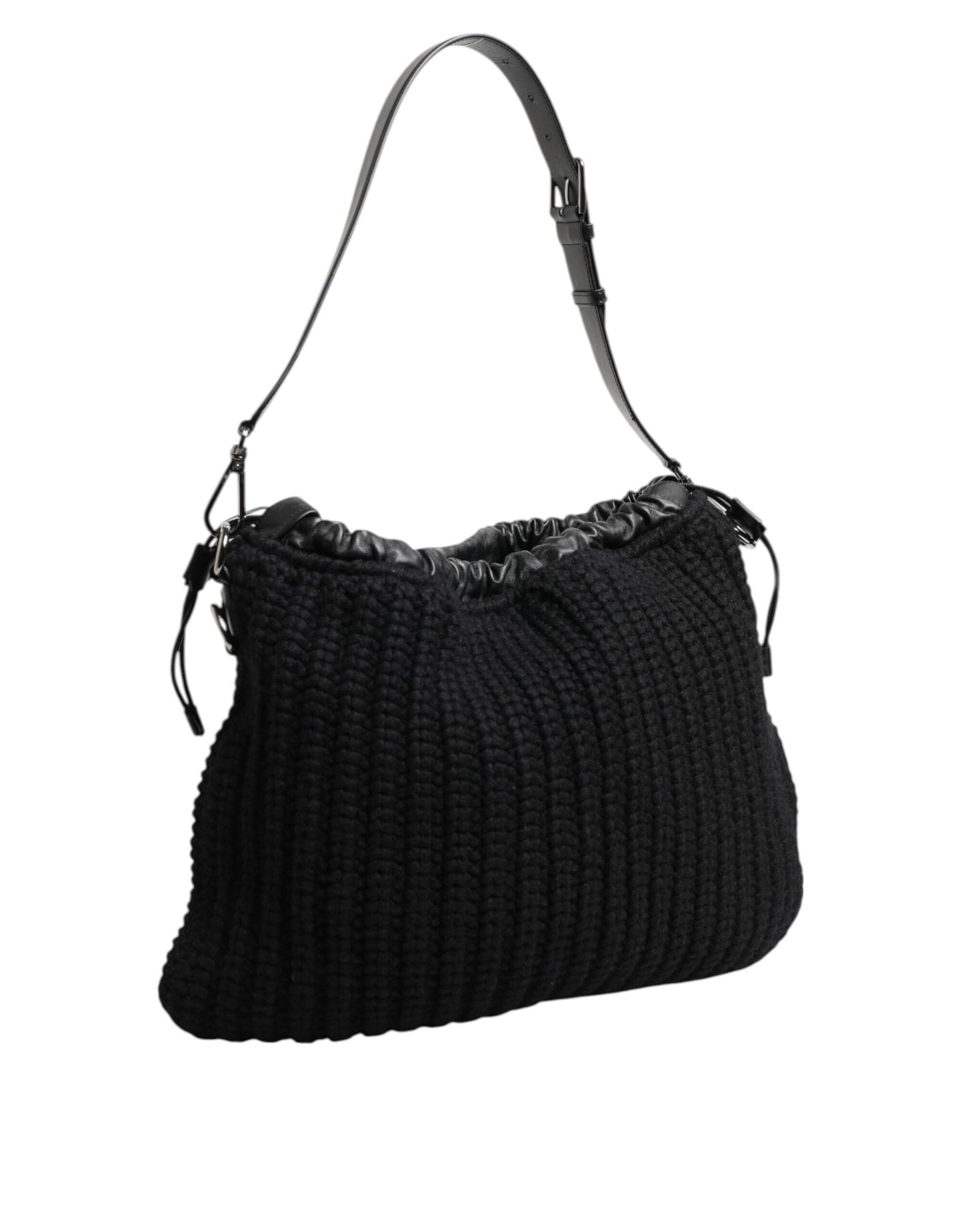 Dolce &amp; Gabbana Schwarze Kaschmir-Strickleder-Schultertasche für Damen