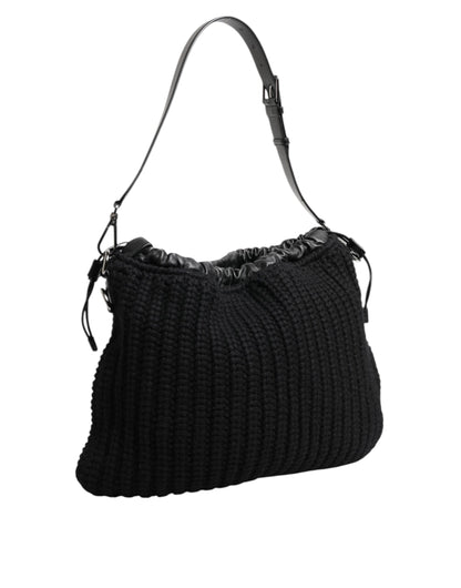 Dolce &amp; Gabbana Schwarze Kaschmir-Strickleder-Schultertasche für Damen