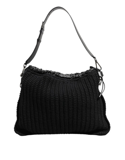 Dolce &amp; Gabbana Schwarze Kaschmir-Strickleder-Schultertasche für Damen
