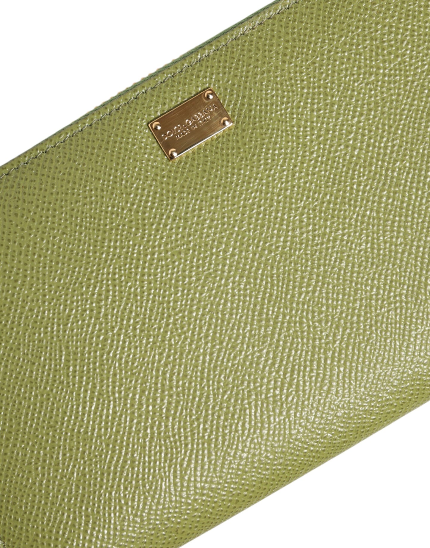 Dolce & Gabbana Green Leather Logo Plaque Zip Around Continenta Wallet