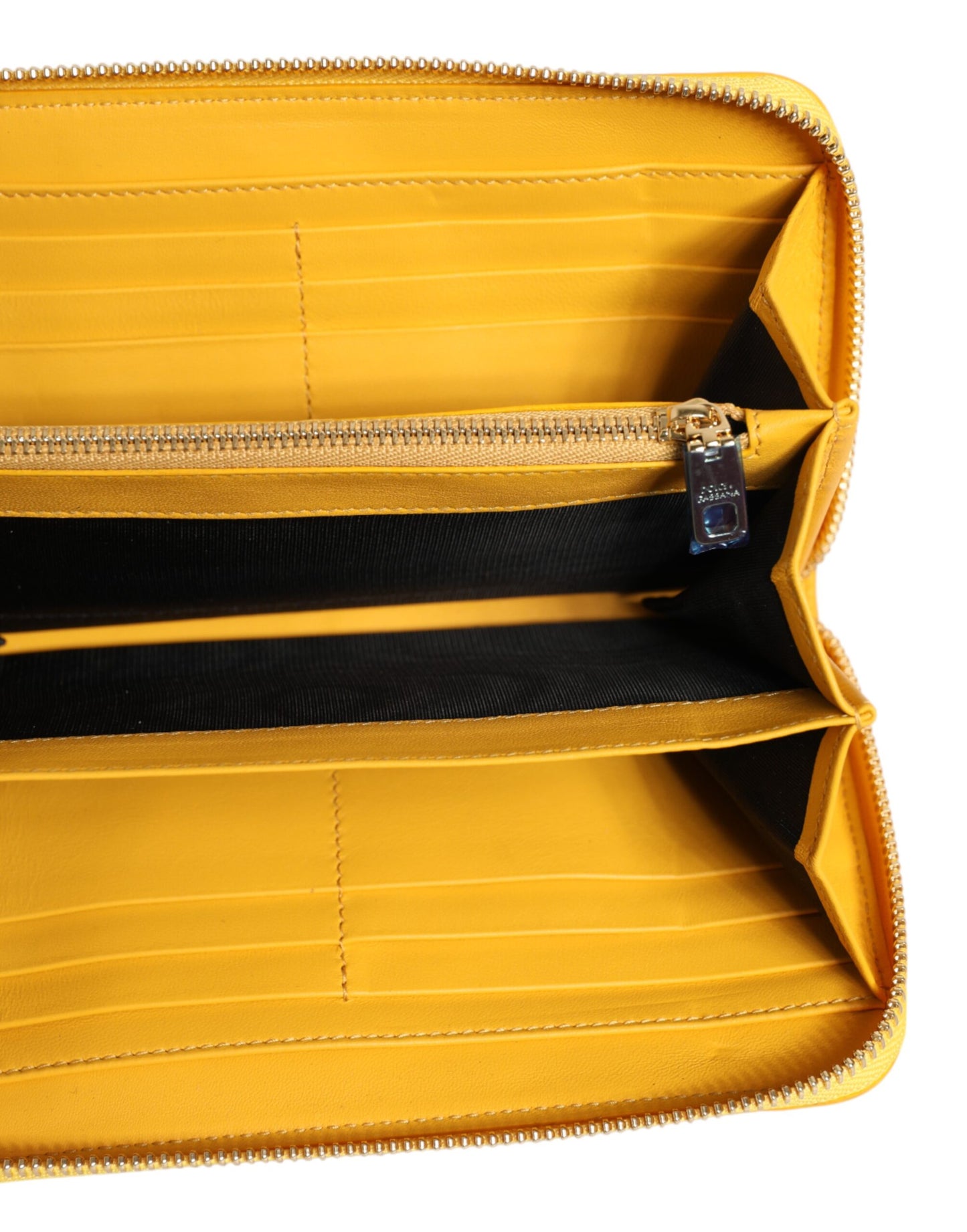 Dolce &amp; Gabbana – Kontinentale Geldbörse mit Rundum-Reißverschluss und Logo-Schild aus gelbem Leder