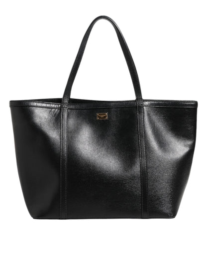 Dolce &amp; Gabbana Schwarze Leder Miss Escape Shopping Tote Frauen Borse Tasche