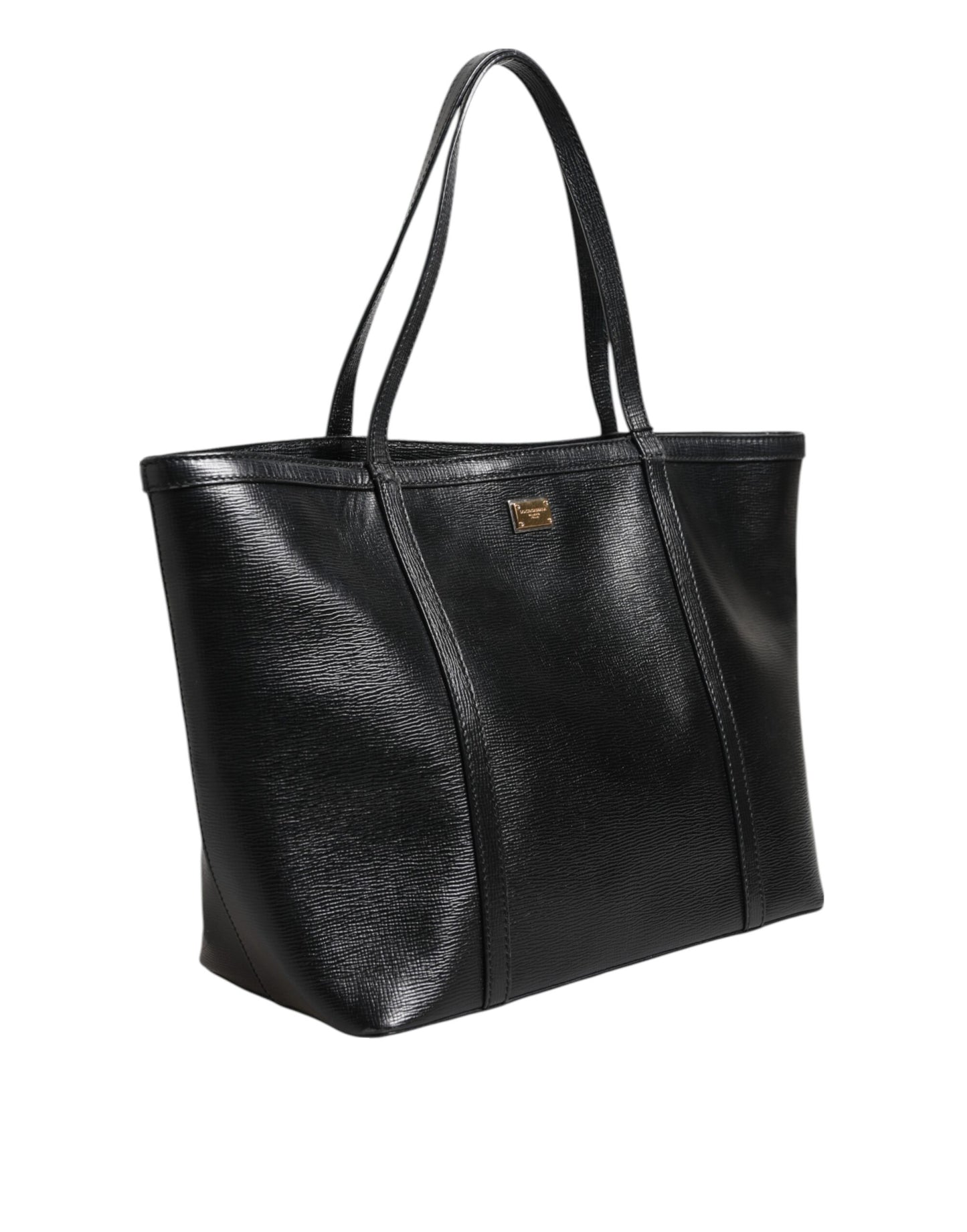 Dolce &amp; Gabbana Schwarze Leder Miss Escape Shopping Tote Frauen Borse Tasche