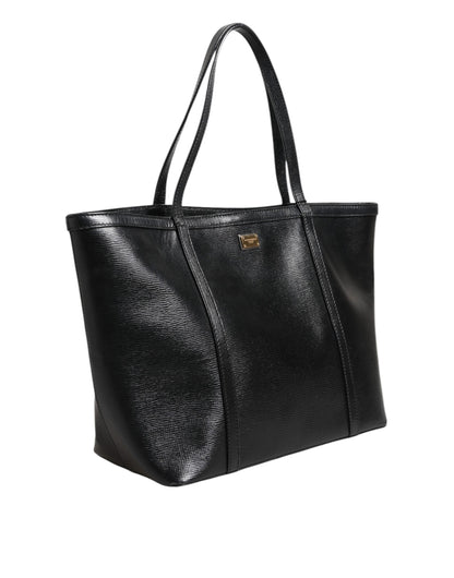 Dolce &amp; Gabbana Schwarze Leder Miss Escape Shopping Tote Frauen Borse Tasche