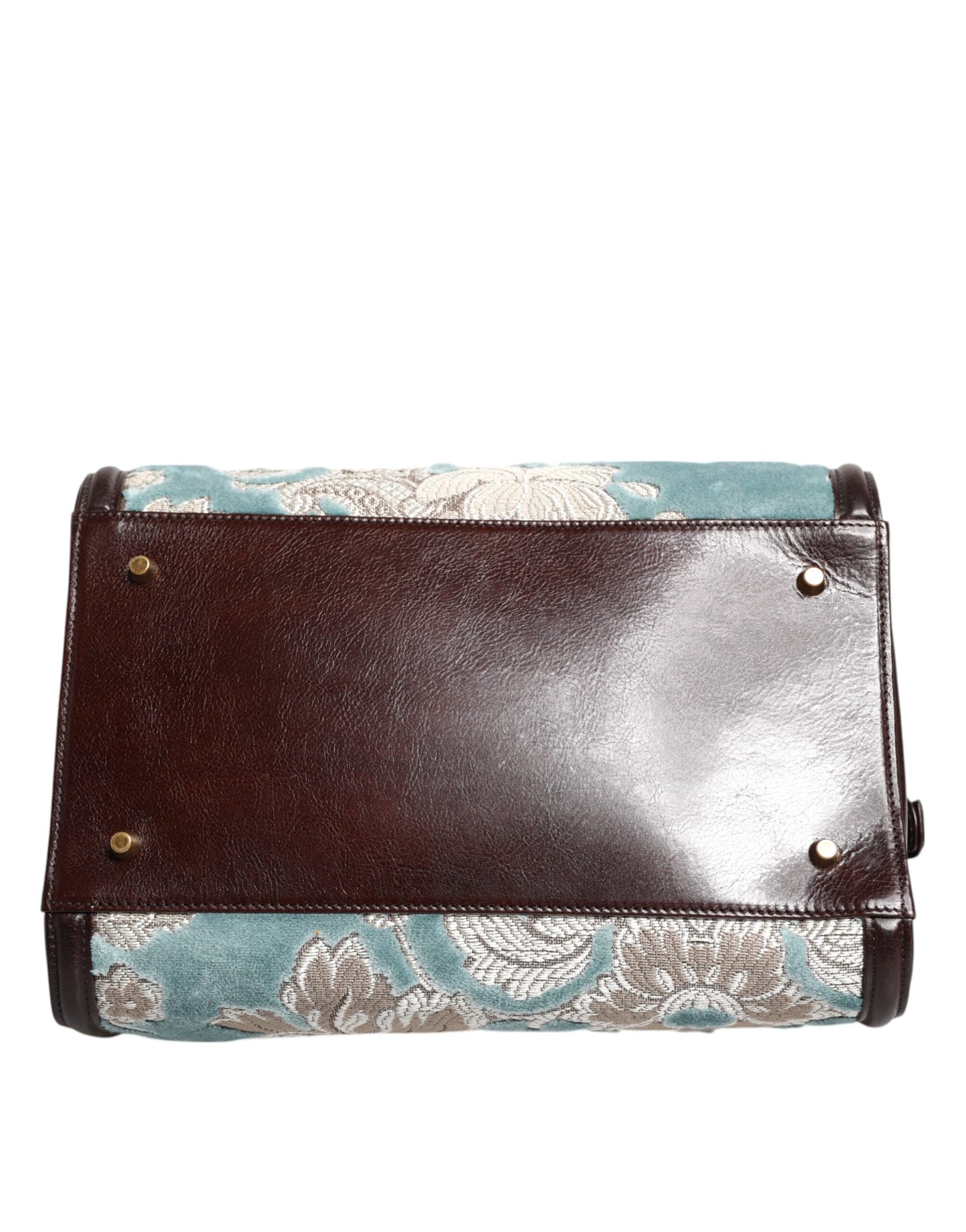 Dolce &amp; Gabbana Blau-braune Reisehandtasche aus Leder mit Blumenmuster und Jacquard