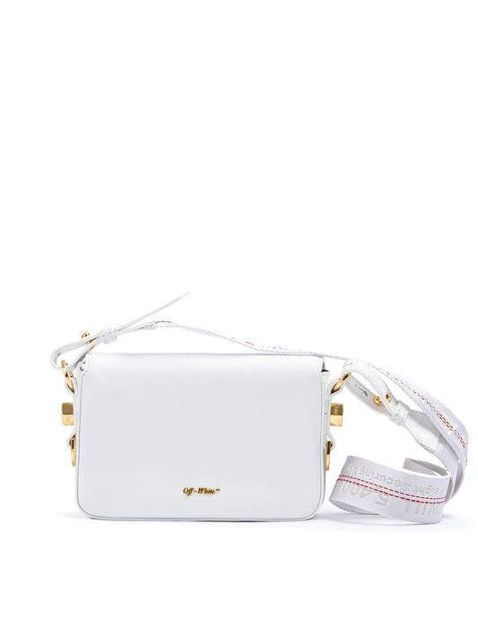 Off-White – Mini-Umhängetasche mit Streifen in Weiß/Gold-Metallic