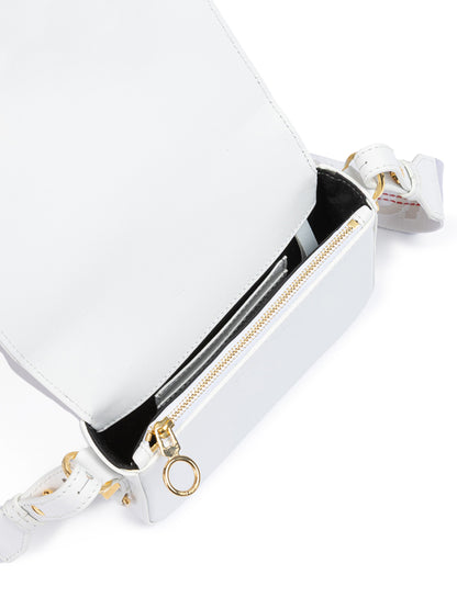 Off-White – Mini-Umhängetasche mit Streifen in Weiß/Gold-Metallic