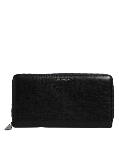 Dolce & Gabbana Black Calfskin Leather Logo Zip Around Continental Wallet