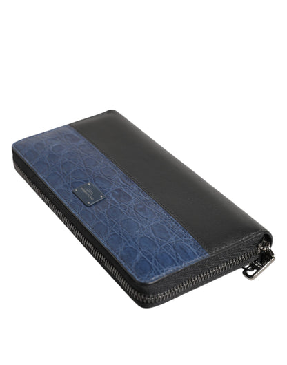Dolce &amp; Gabbana Herren Continental Clutch aus exotischem Leder in Schwarz und Blau