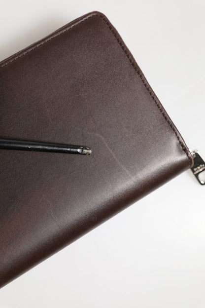 Dolce &amp; Gabbana – Kontinentale Geldbörse aus braunem Kalbsleder mit Logo und Rundum-Reißverschluss