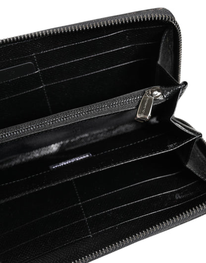 Dolce &amp; Gabbana – Kontinentale Geldbörse aus Leder mit Rundum-Reißverschluss in Schwarz und Grau mit Leopardenmuster