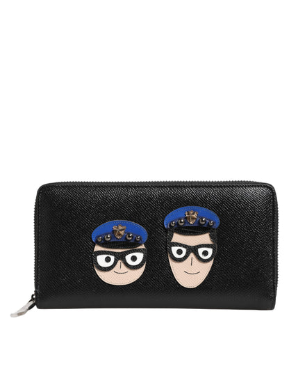 Dolce &amp; Gabbana Schwarzes Leder #DGFAMILY Continental Herren-Geldbörse mit Reißverschluss
