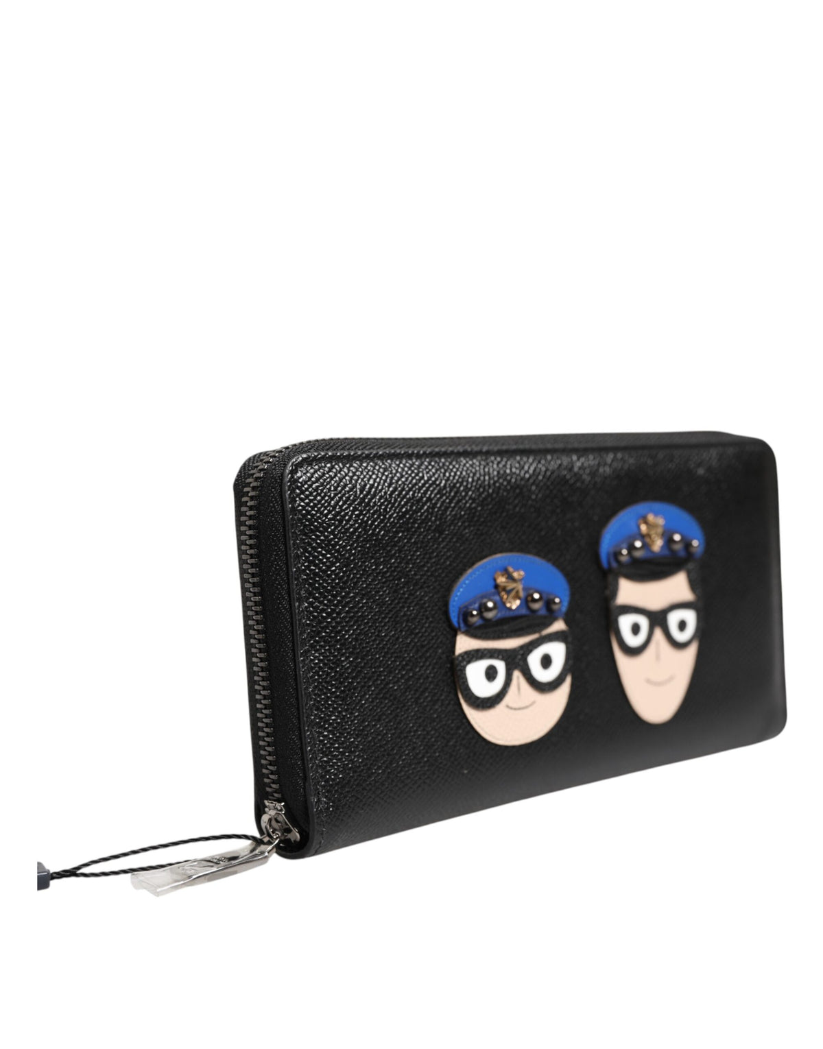 Dolce &amp; Gabbana Schwarzes Leder #DGFAMILY Continental Herren-Geldbörse mit Reißverschluss