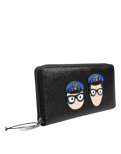 Dolce &amp; Gabbana Schwarzes Leder #DGFAMILY Continental Herren-Geldbörse mit Reißverschluss