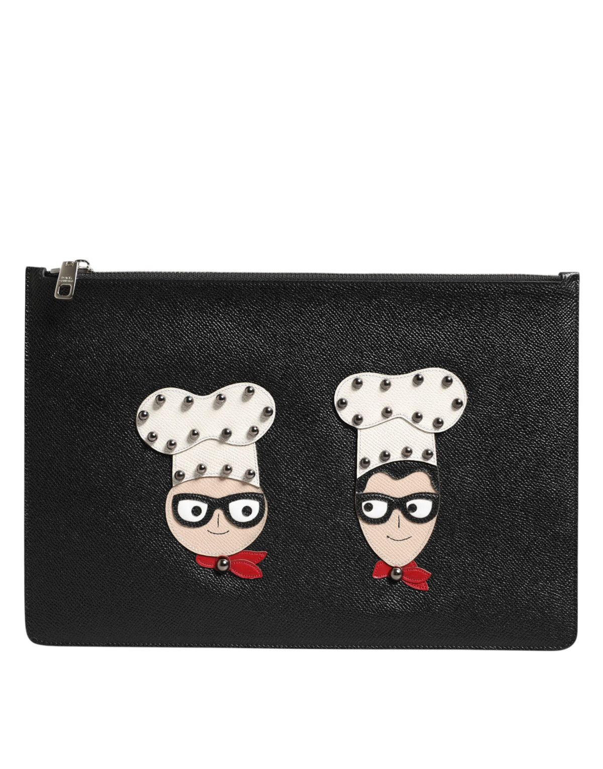 Dolce &amp; Gabbana Schwarzes Leder #DGFAMILY Verzierte Herren Clutch