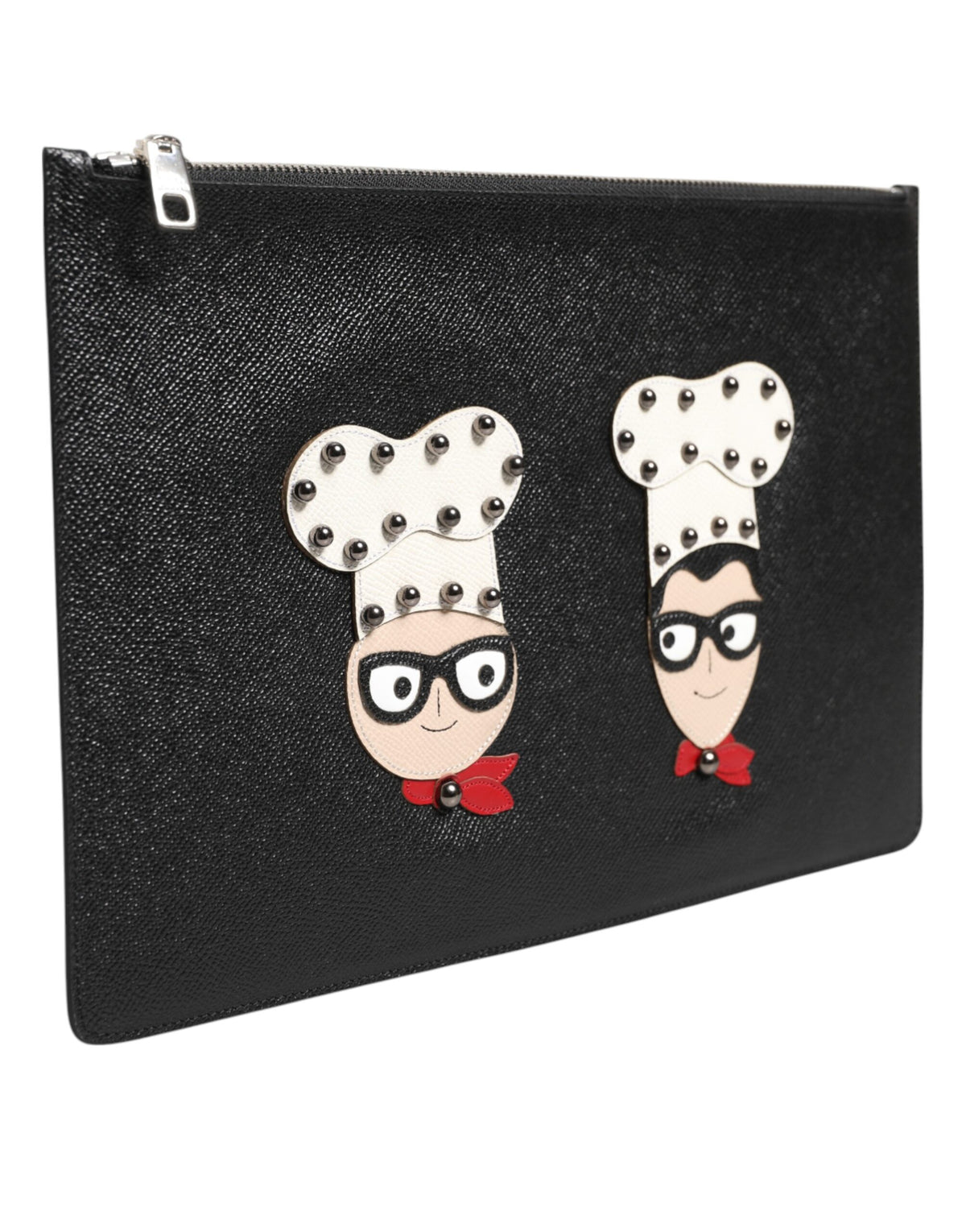 Dolce &amp; Gabbana Schwarzes Leder #DGFAMILY Verzierte Herren Clutch