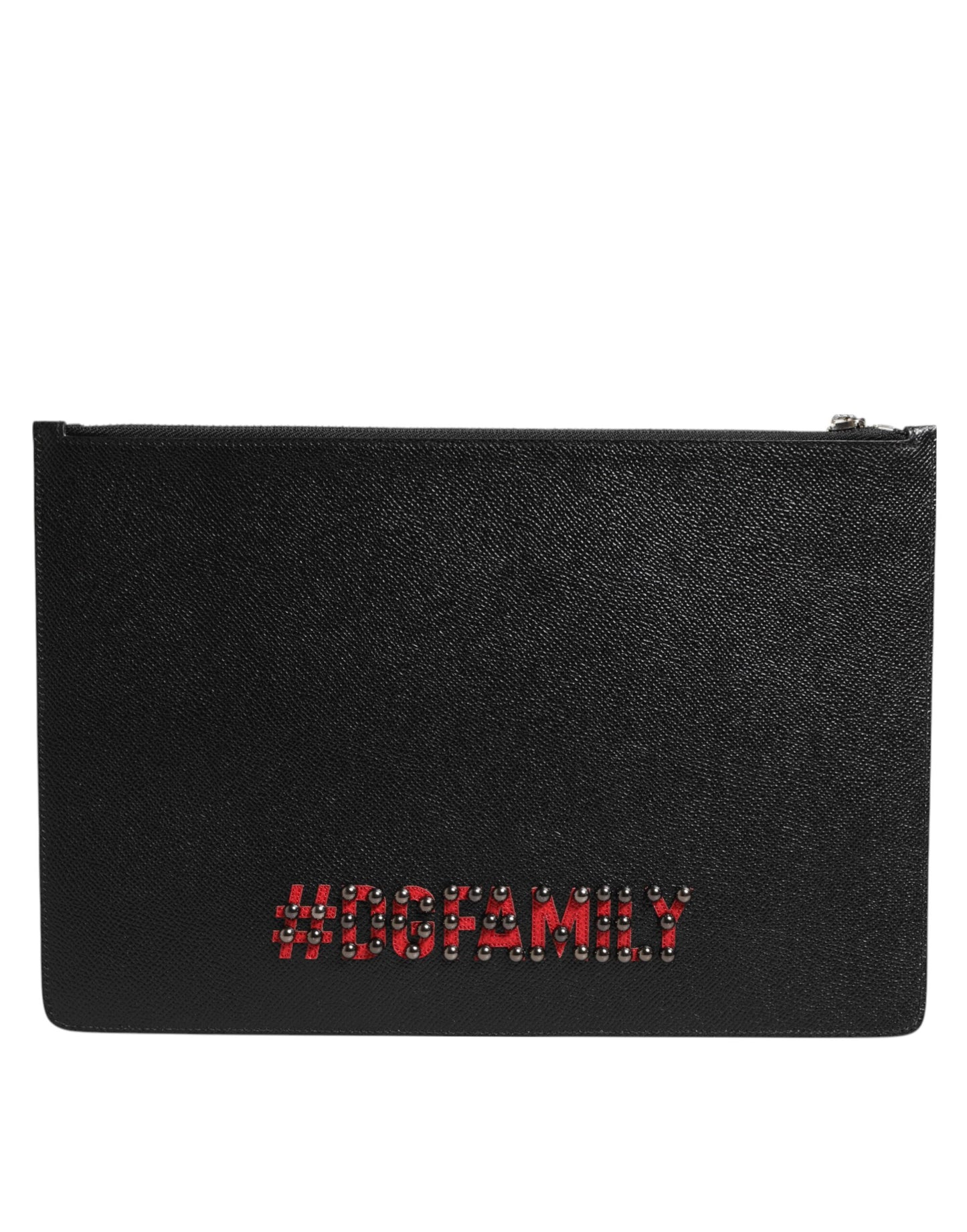 Dolce &amp; Gabbana Schwarzes Leder #DGFAMILY Verzierte Herren Clutch