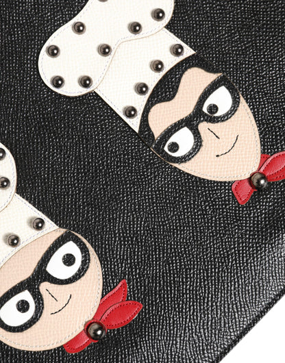 Dolce &amp; Gabbana Schwarzes Leder #DGFAMILY Verzierte Herren Clutch