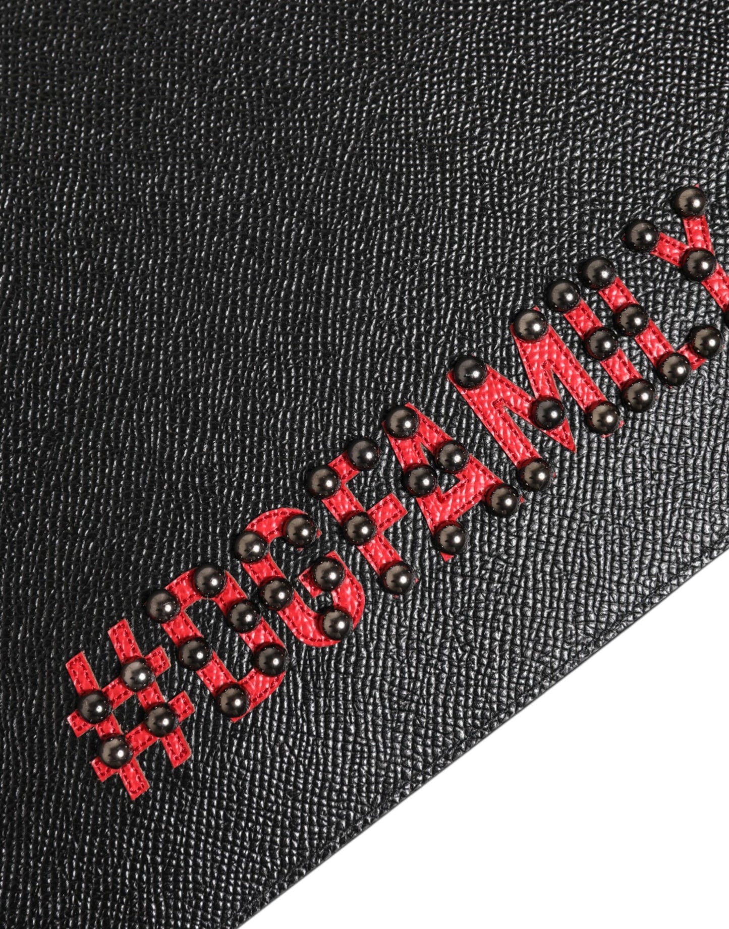 Dolce &amp; Gabbana Schwarzes Leder #DGFAMILY Verzierte Herren Clutch