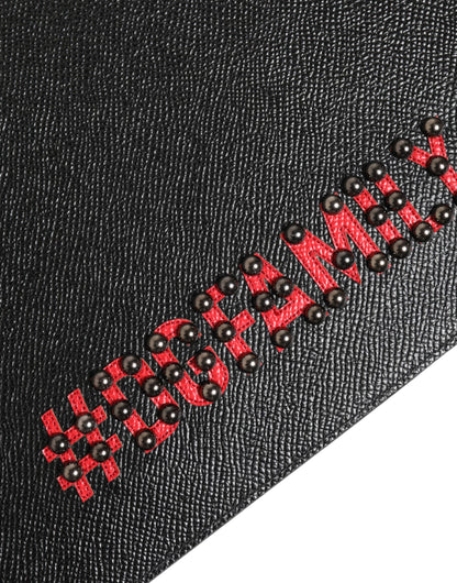 Dolce &amp; Gabbana Schwarzes Leder #DGFAMILY Verzierte Herren Clutch