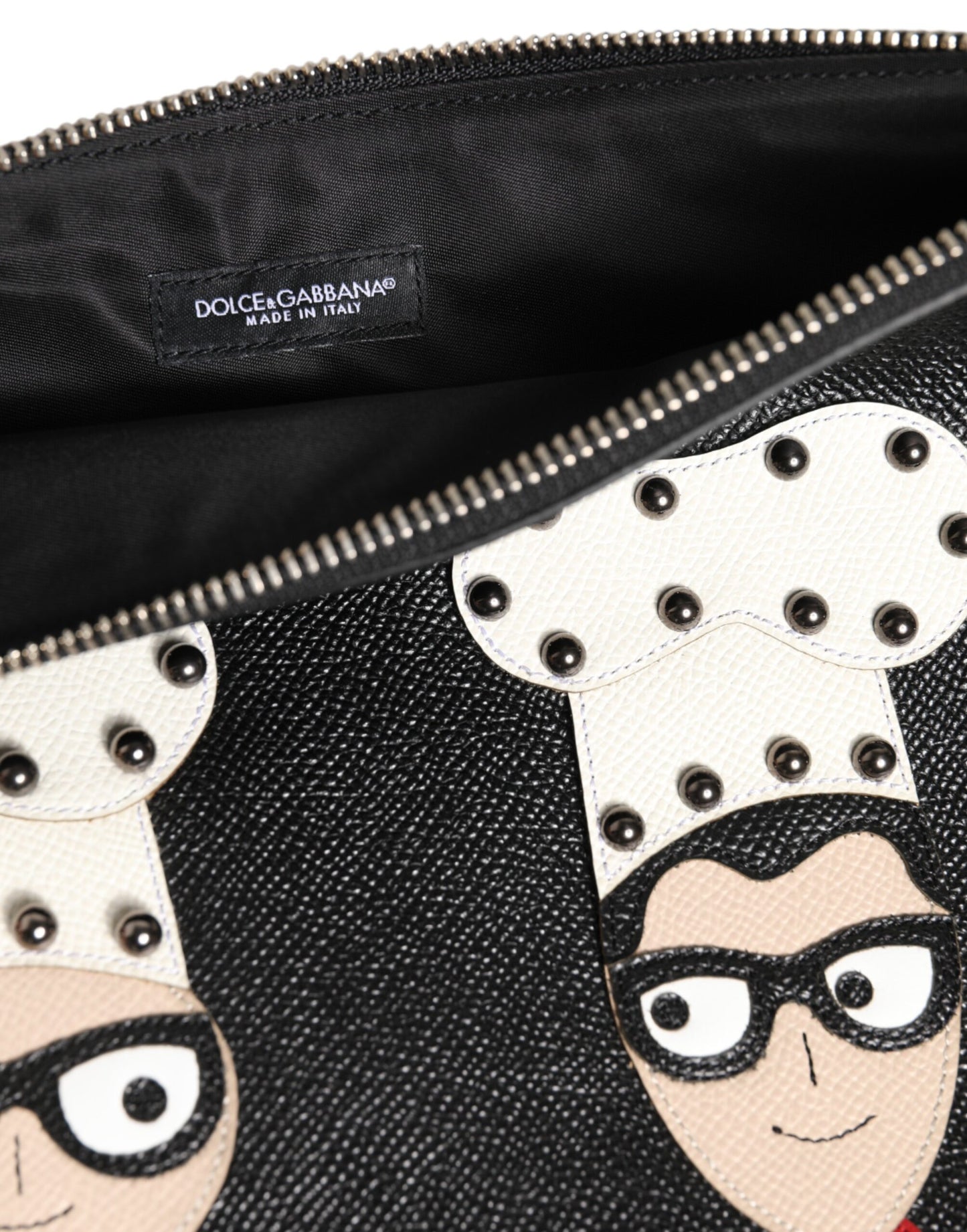 Dolce &amp; Gabbana Schwarzes Leder #DGFAMILY Verzierte Herren Clutch