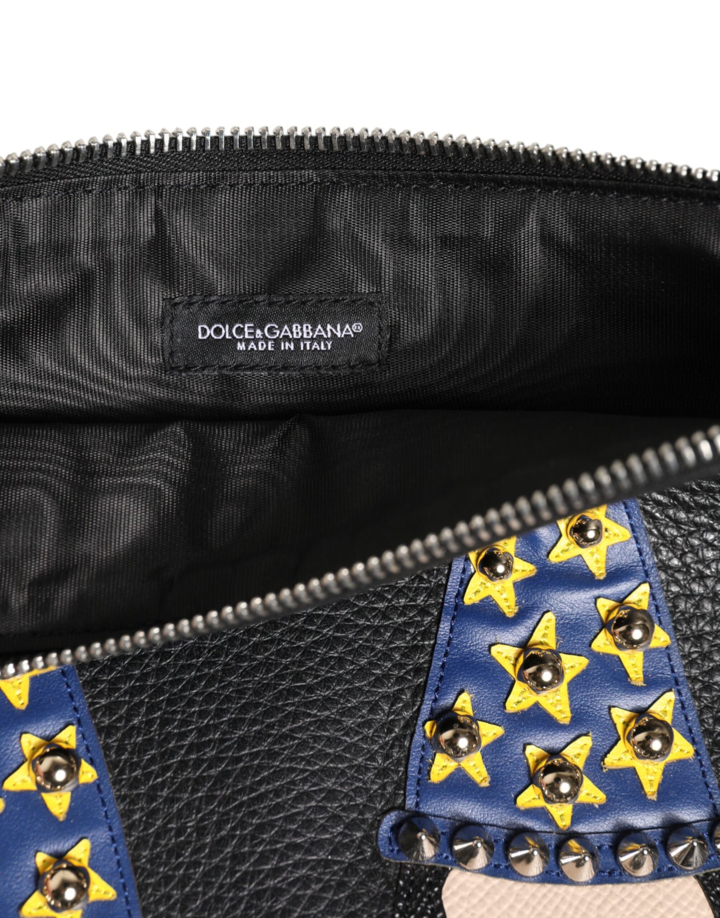 Dolce &amp; Gabbana Schwarzes Leder #DGFAMILY Verzierte Herren Clutch