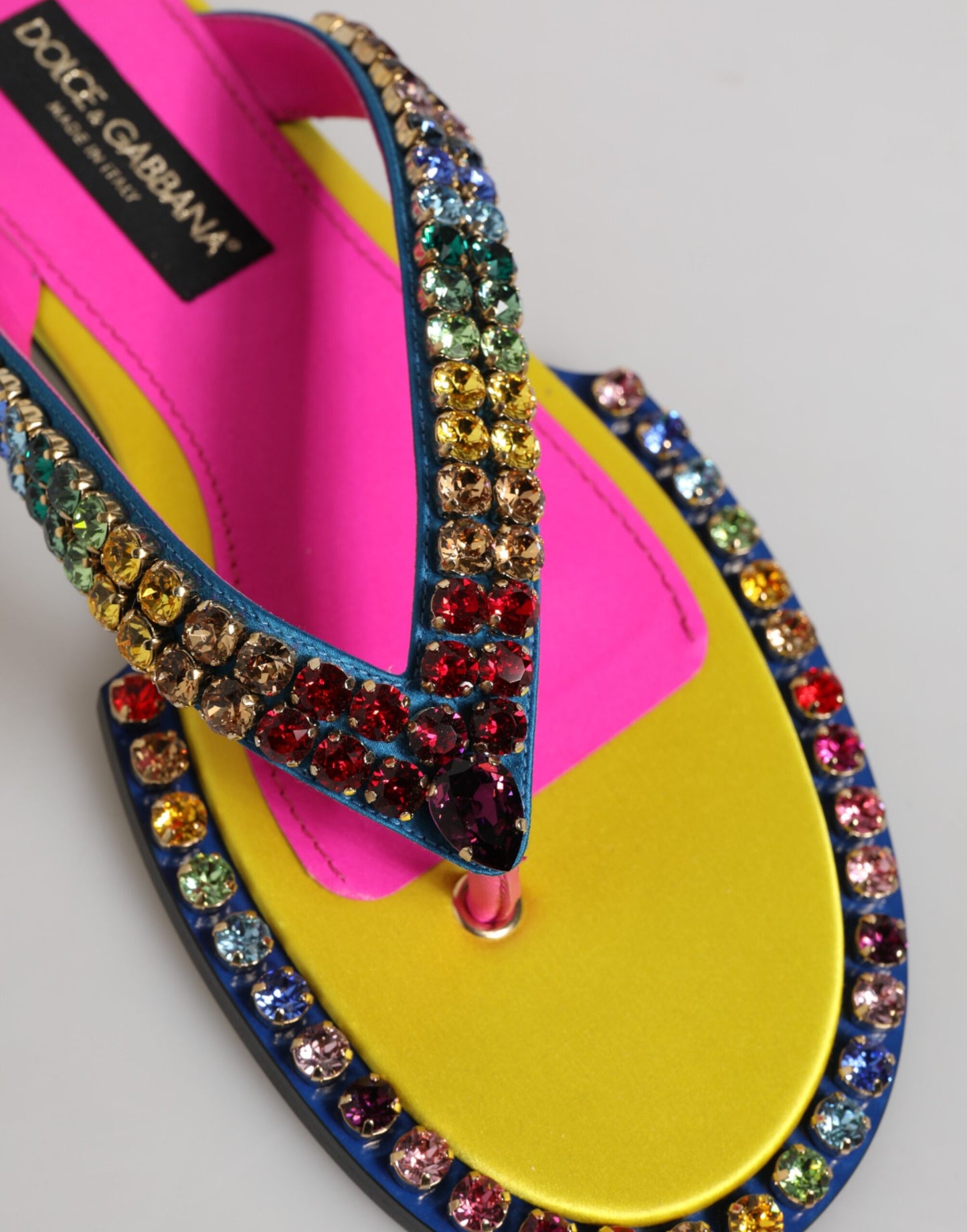 Dolce &amp; Gabbana Multicolor Strass Flip Flop Flache Sandalen Schuhe
