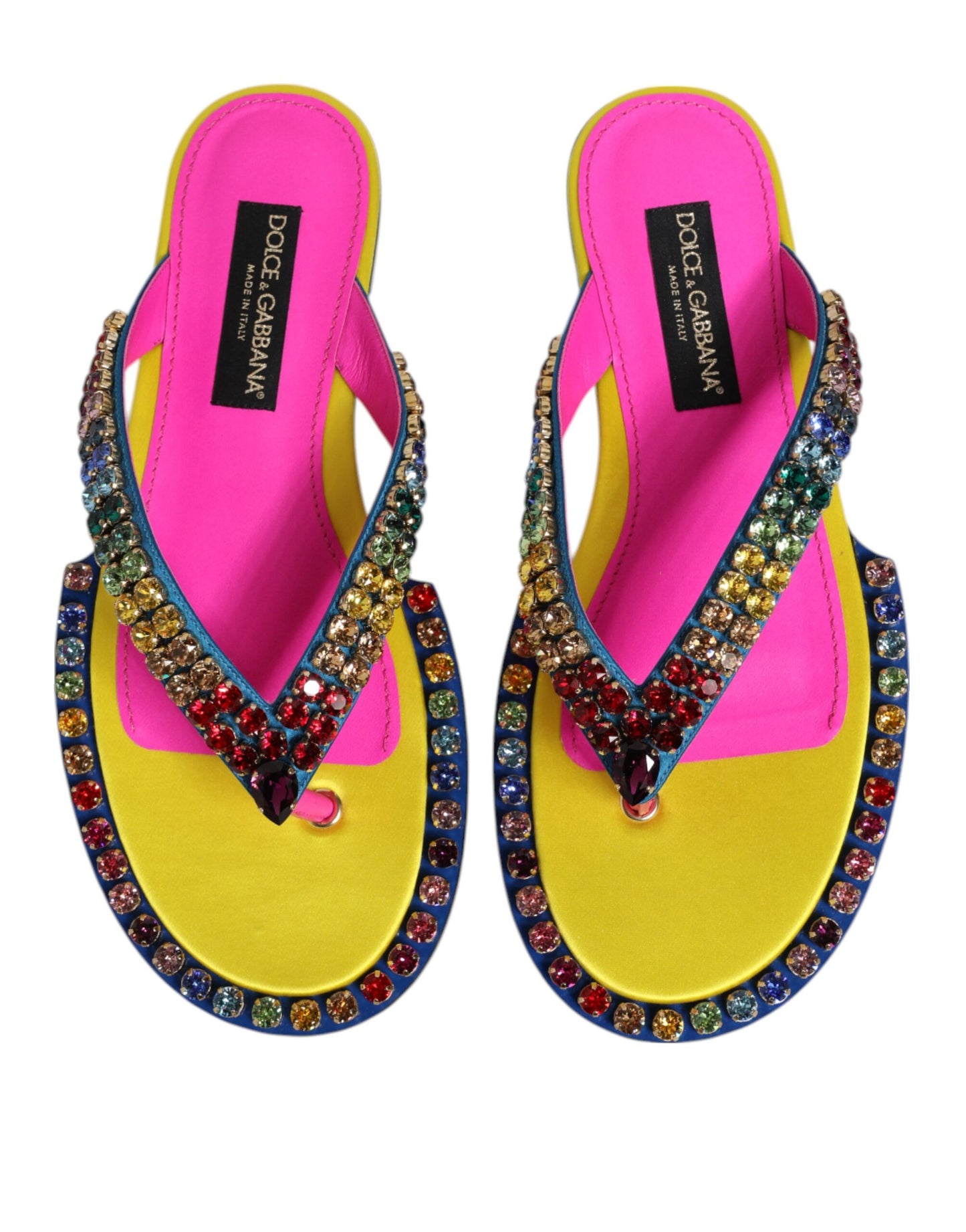 Dolce &amp; Gabbana Multicolor Strass Flip Flop Flache Sandalen Schuhe