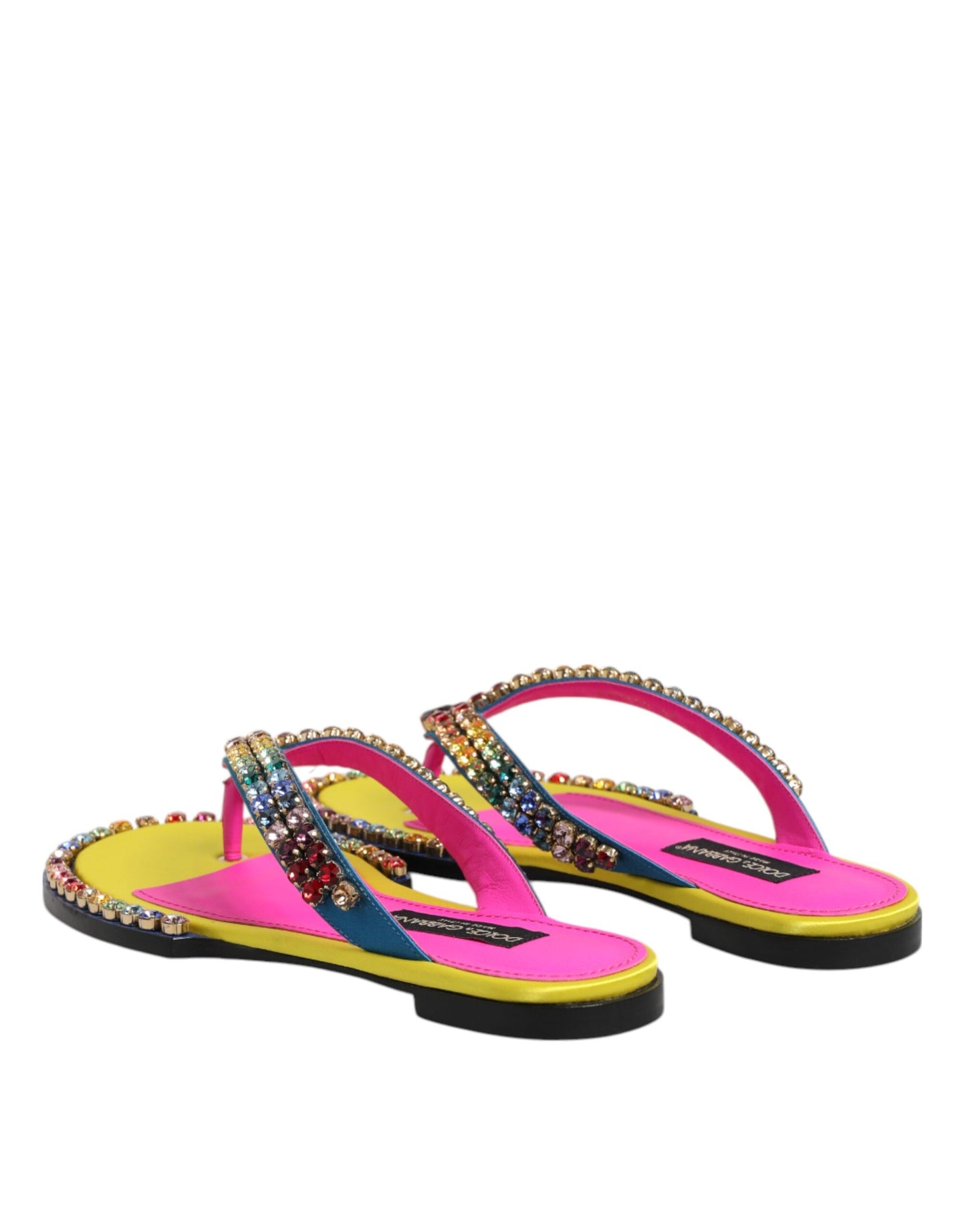 Dolce &amp; Gabbana Multicolor Strass Flip Flop Flache Sandalen Schuhe