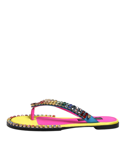 Dolce &amp; Gabbana Multicolor Strass Flip Flop Flache Sandalen Schuhe