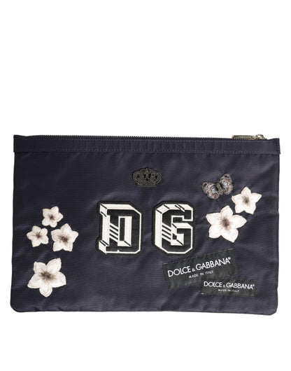 Dolce &amp; Gabbana Blaue Clutch mit DG-Logo-Patch und Verzierung für Herren