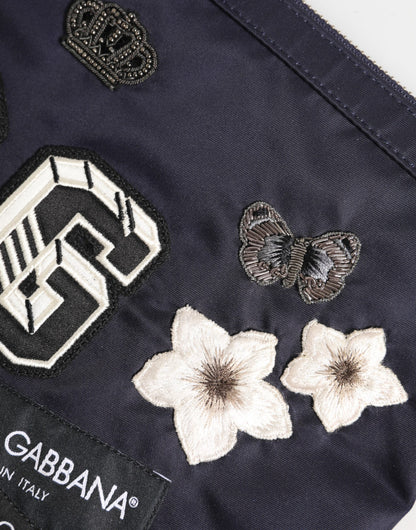 Dolce &amp; Gabbana Blaue Clutch mit DG-Logo-Patch und Verzierung für Herren
