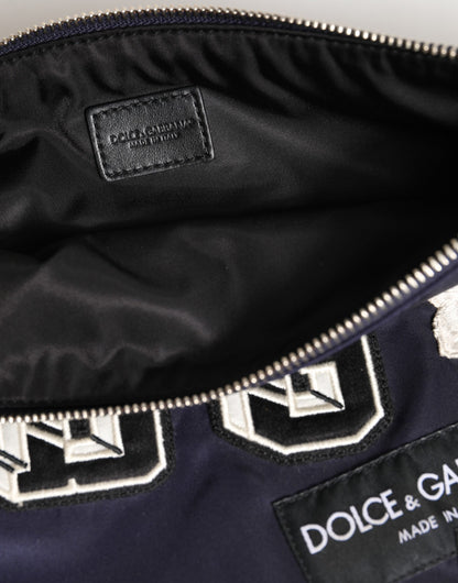 Dolce &amp; Gabbana Blaue Clutch mit DG-Logo-Patch und Verzierung für Herren