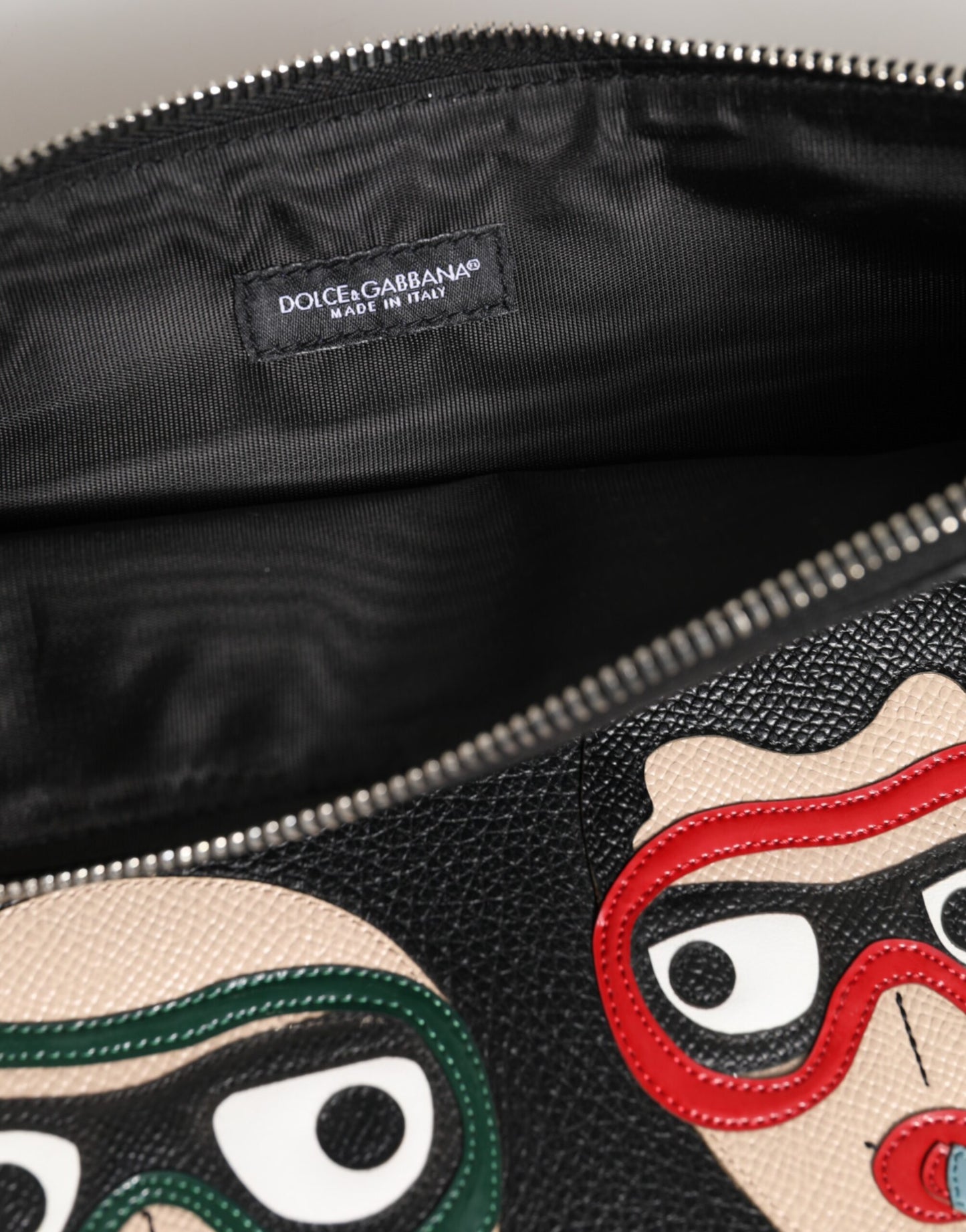 Dolce &amp; Gabbana Schwarzes Leder #DGFAMILY Verzierte Herren Clutch