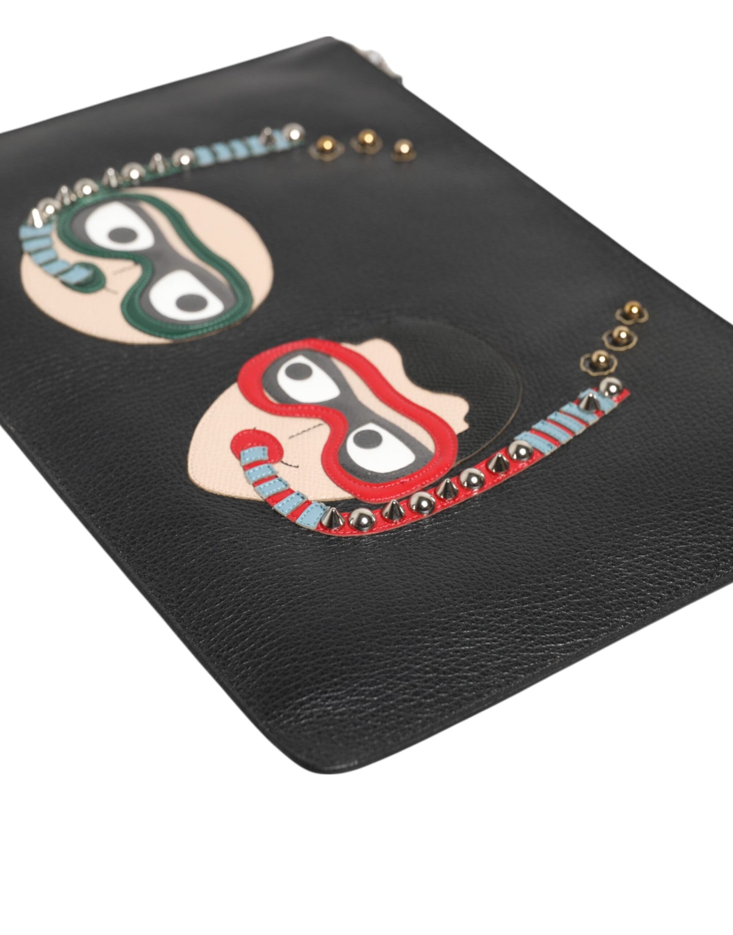 Dolce &amp; Gabbana Schwarzes Leder #DGFAMILY Verzierte Herren Clutch