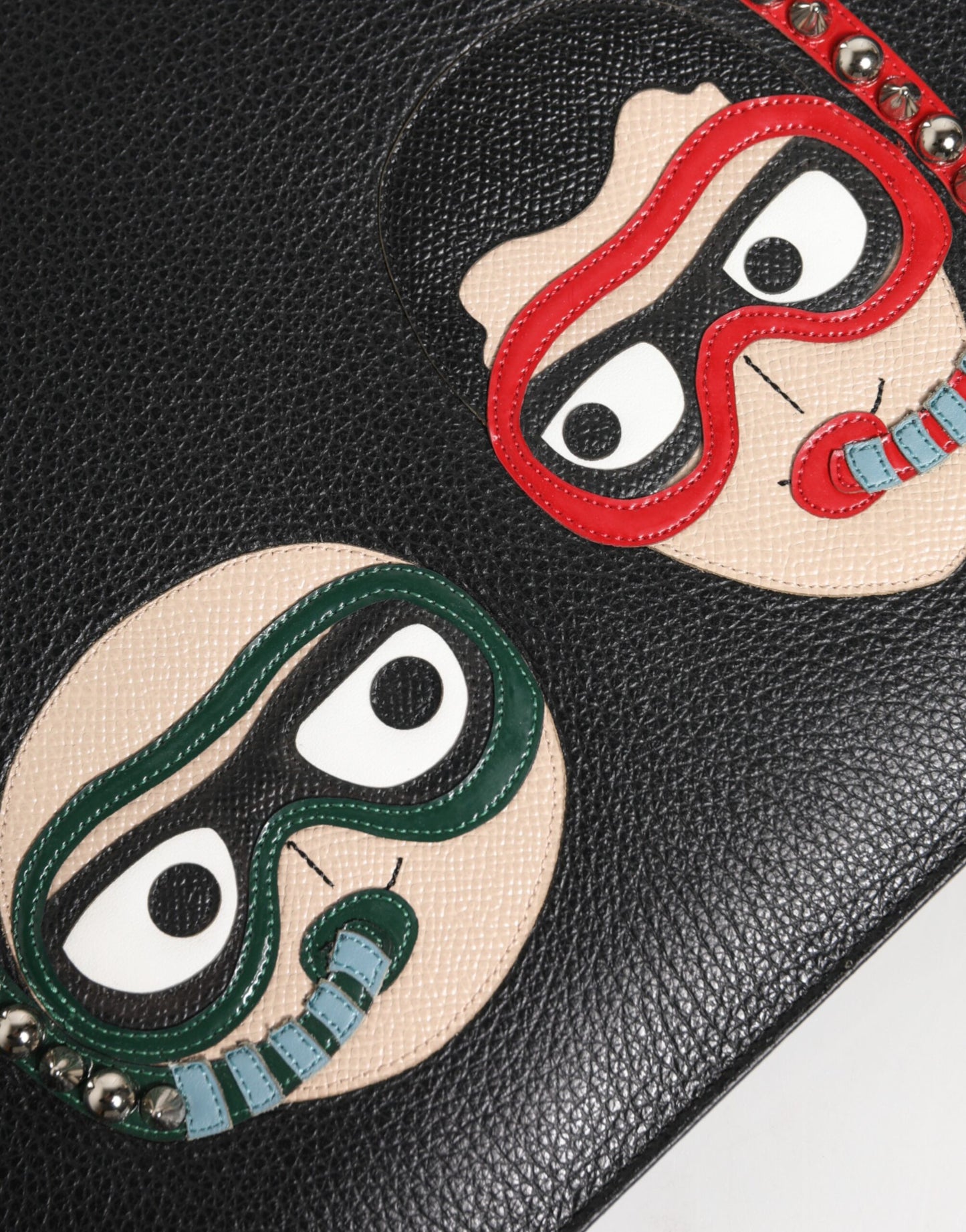 Dolce &amp; Gabbana Schwarzes Leder #DGFAMILY Verzierte Herren Clutch