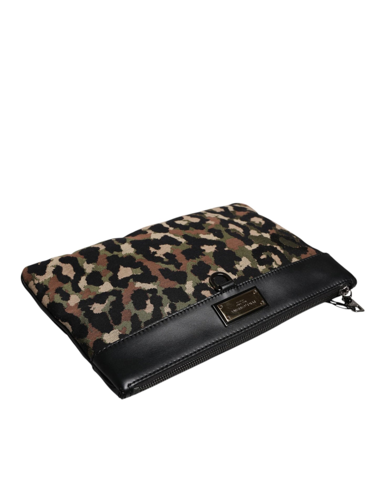 Dolce &amp; Gabbana – Mehrfarbige Beuteltasche aus Jacquard mit Logo-Schild und Leopardenmuster