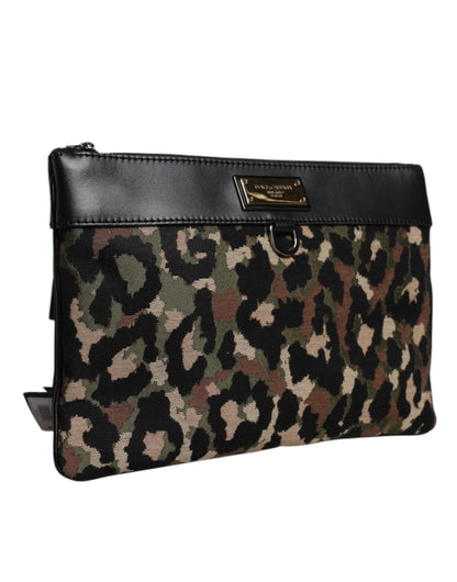 Dolce &amp; Gabbana – Mehrfarbige Beuteltasche aus Jacquard mit Logo-Schild und Leopardenmuster