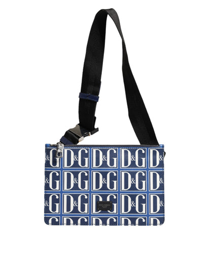 Dolce &amp; Gabbana Blau-weiße Leder-Umhängetasche mit D&amp;G-Logoplakette