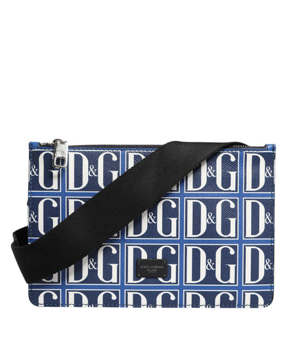 Dolce &amp; Gabbana Blau-weiße Leder-Umhängetasche mit D&amp;G-Logoplakette