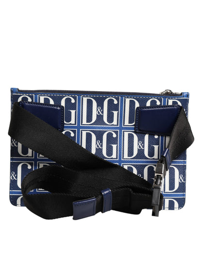 Dolce &amp; Gabbana Blau-weiße Leder-Umhängetasche mit D&amp;G-Logoplakette