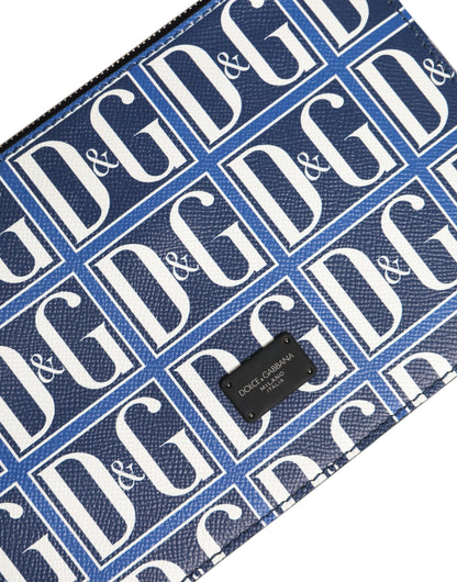Dolce &amp; Gabbana Blau-weiße Leder-Umhängetasche mit D&amp;G-Logoplakette